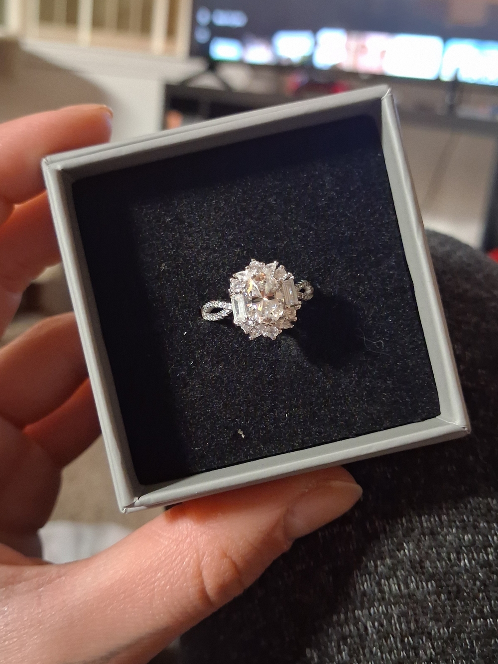 Silver-Tone Crystal Cluster Cocktail Ring - White